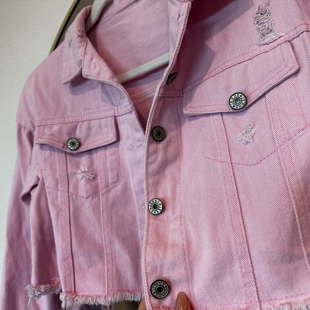 Pink Distressed - cut off -Denim Jacket